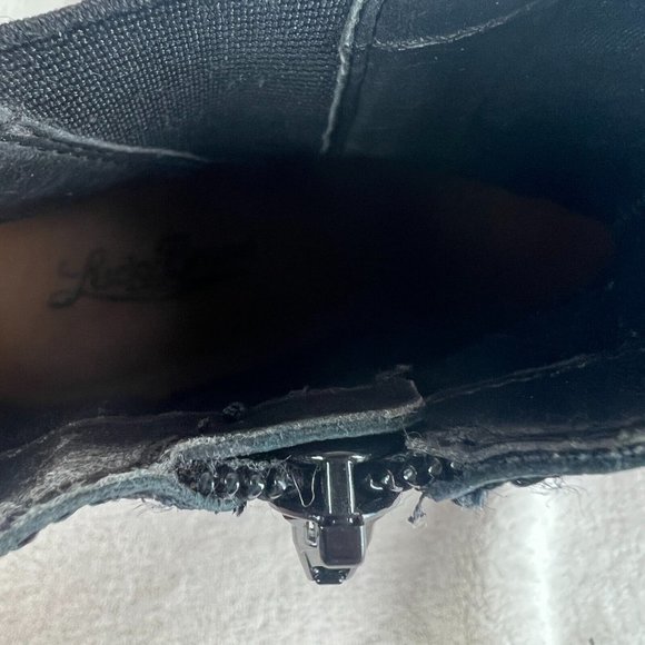Lucky Brand Yishi Ankle Booties 8.5 Black Leather Stacked Wedge Zip Buck… - Picture 11 of 12